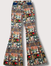 Alice + Olivia Patchwork Mid-Rise Denim Floral Flared Bell Pants