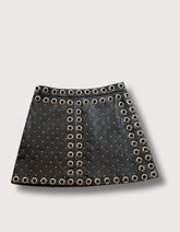 Alice + Olivia Riley A-Line Gold Studded Leather Skirt
