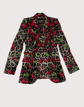 Dolce and Gabbana Turlington Leopard & Cherry-Print Cady Jacket