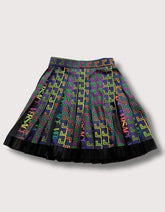 Versace Neon Greek Print Pleated Mini Skirt