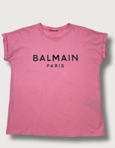 Balmain Logo Printed Cotton Short Sleeve T-Shirt - Pink