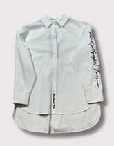 Karl Lagerfield Script Button-Front Cotton Top in Soft White
