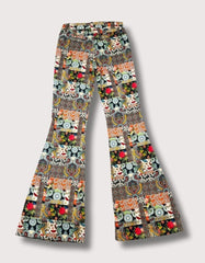 Alice + Olivia Patchwork Mid-Rise Denim Floral Flared Bell Pants