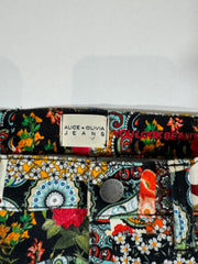Alice + Olivia Patchwork Mid-Rise Denim Floral Flared Bell Pants