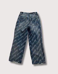 Balenciaga All Over Logo Cropped Denim Pants