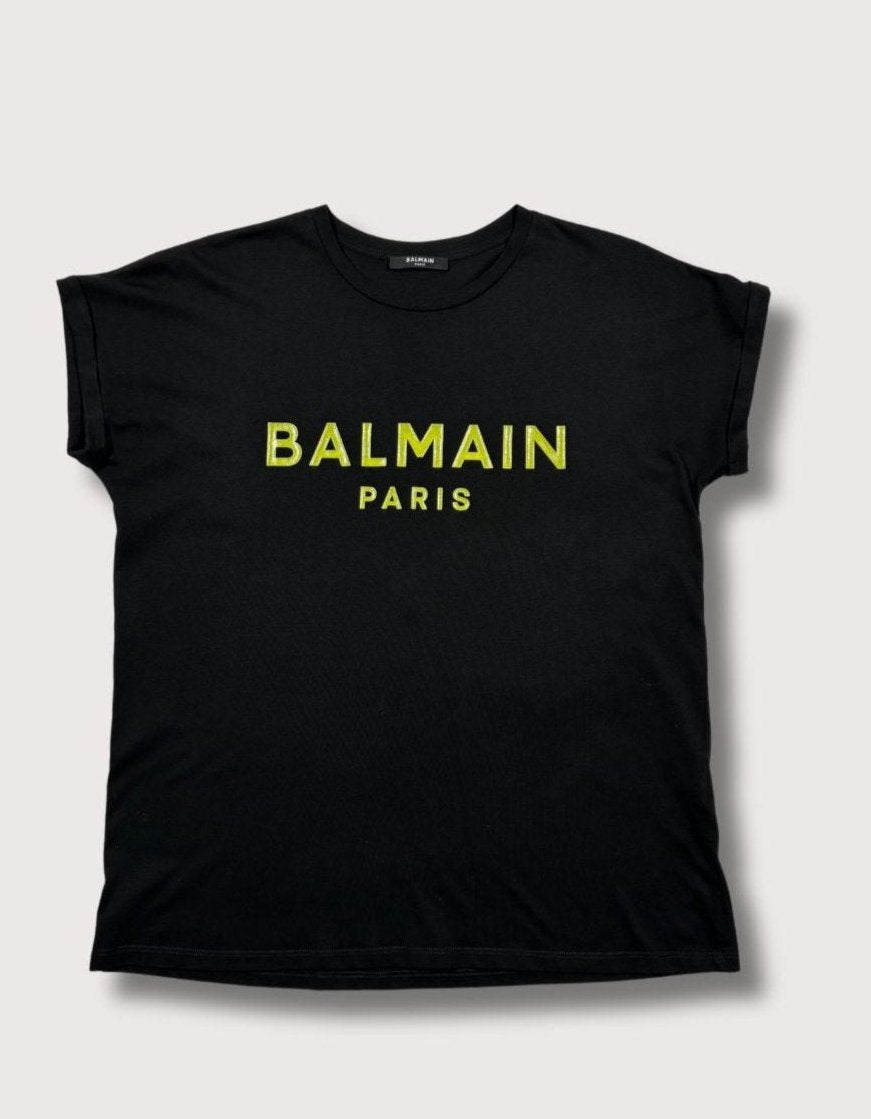 Balmain Logo Printed Cotton Short Sleeve T-Shirt - Black