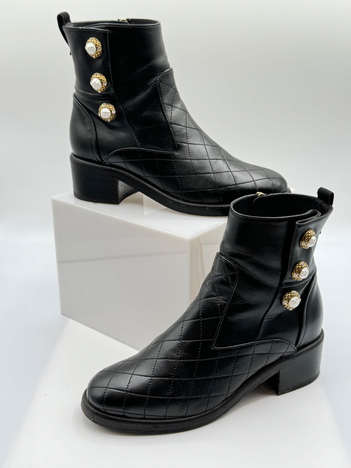 Chanel 2017 Faux Pearl Accent Boots