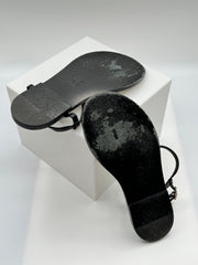 Chanel Faux Pearl Accents Patent Leather Slides