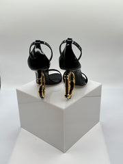 Dolce and Gabanna Sculpted-Heel Baroque DG Patent Leather Sandals