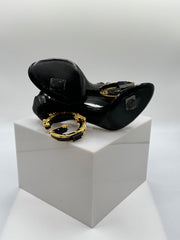 Dolce and Gabanna Sculpted-Heel Baroque DG Patent Leather Sandals