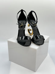 Dolce and Gabanna Sculpted-Heel Baroque DG Patent Leather Sandals