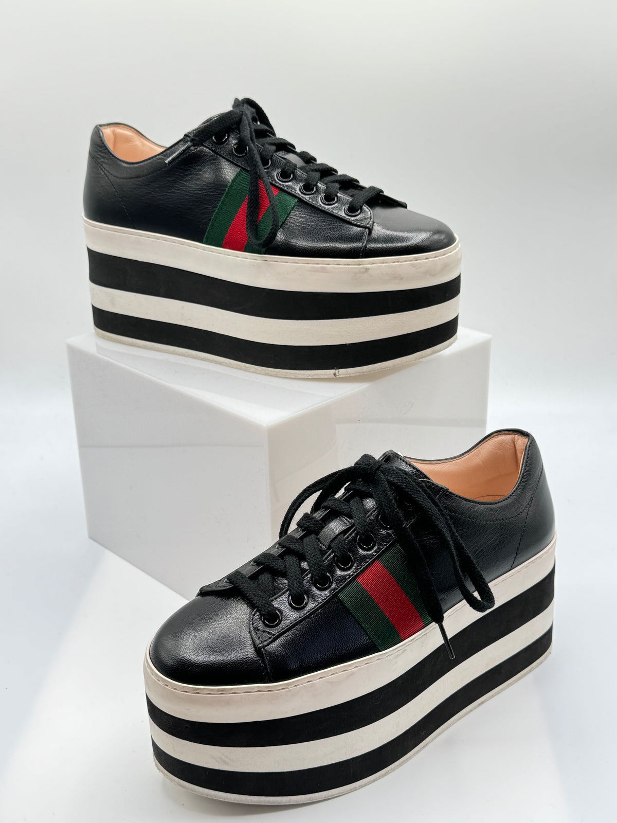 Gucci Leather Web Peggy Platform Sneakers