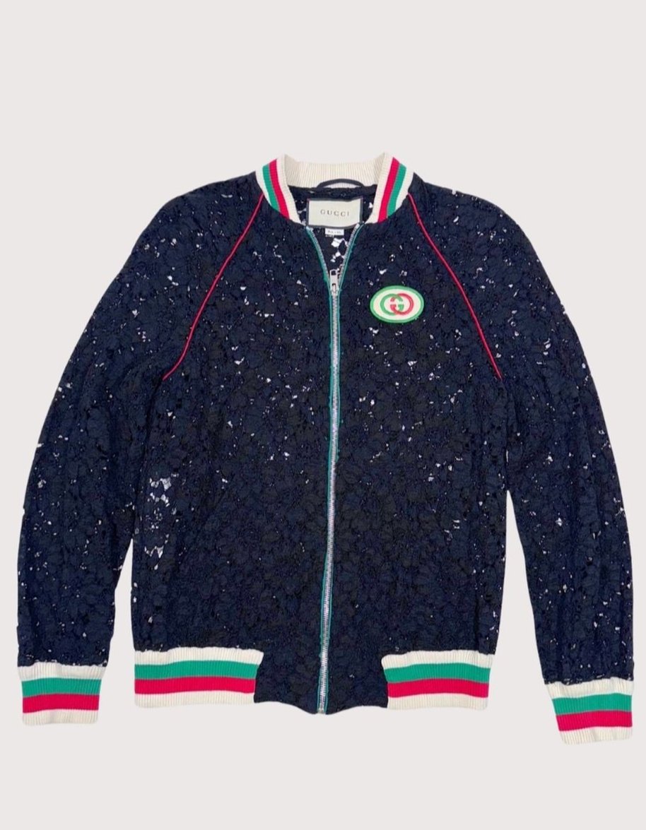 Gucci Floral Guipure Lace Bomber Jacket