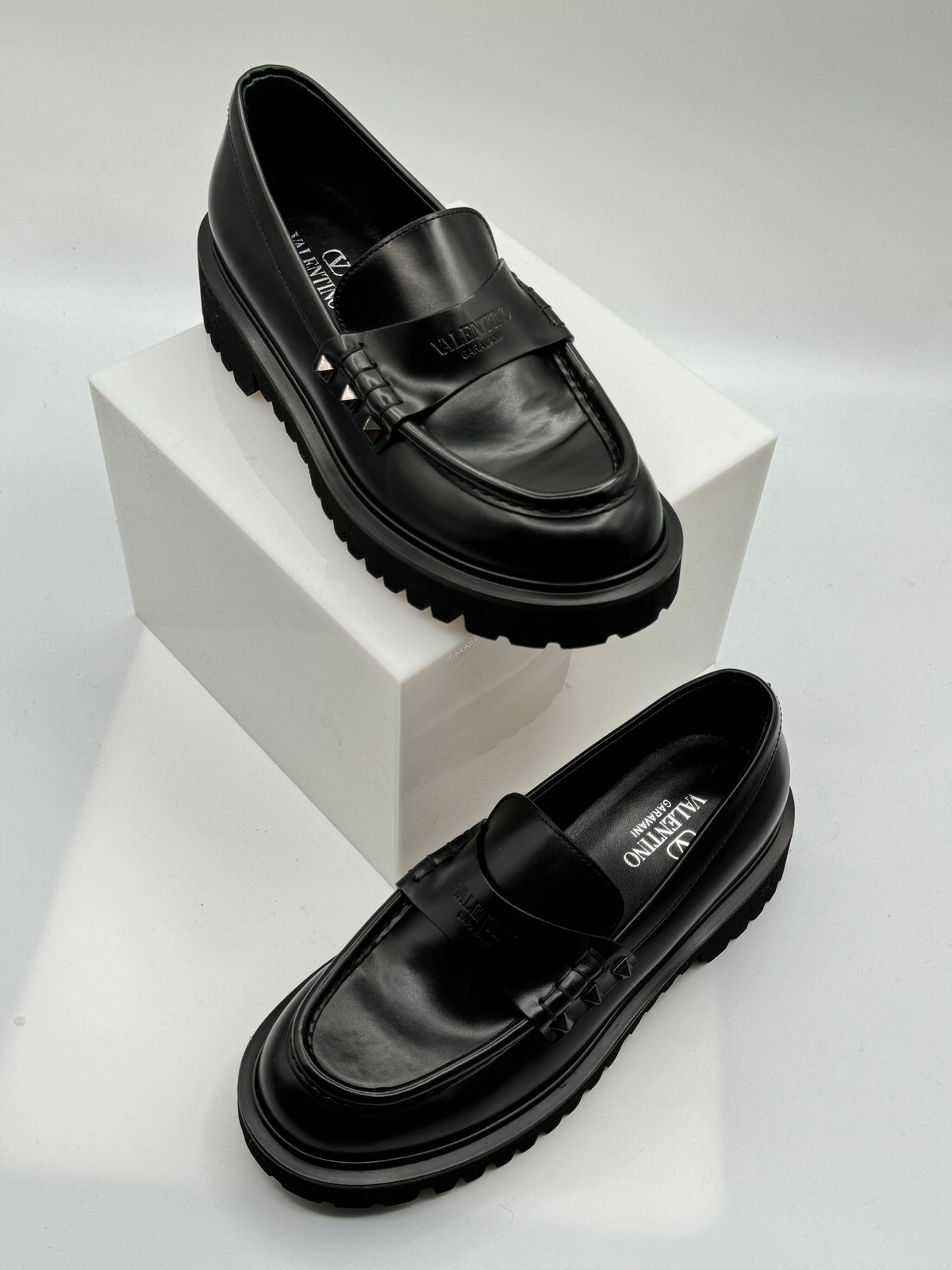 Valentino Rockstud Lug-Sole Leather Loafers