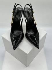 Versace Embellished Patent-Leather Slingback Pumps