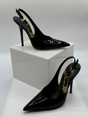 Versace Embellished Patent-Leather Slingback Pumps