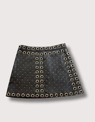 Alice + Olivia Riley A-Line Gold Studded Leather Skirt