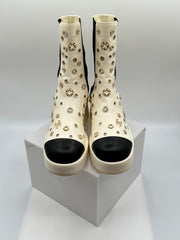 Chanel Lambskin Riveted Cap Toe Short Boots