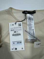 Zara Beige Cropped Long Sleeve Shirt