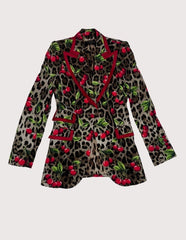 Dolce and Gabbana Turlington Leopard & Cherry-Print Cady Jacket