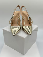 Christian Dior Metallic Gold Leather Sweet-D Slingback Pumps