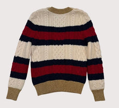 Gucci Wool Striped Cable-Knit Sweater w/ Gold and Ivory Interlocking Logo Faux Pearls