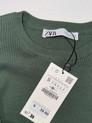 Zara Side Vent Knit Crop Top - Green