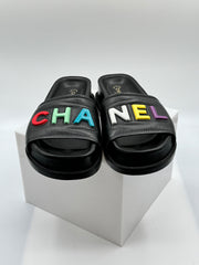 Chanel Letter Logo Flat Slides
