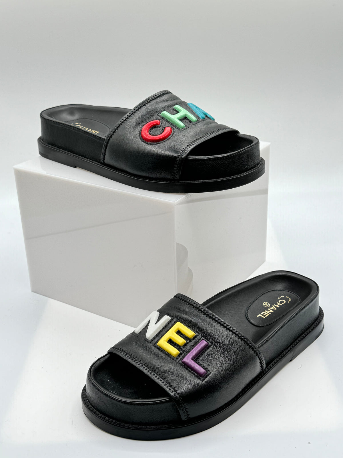 Chanel Letter Logo Flat Slides