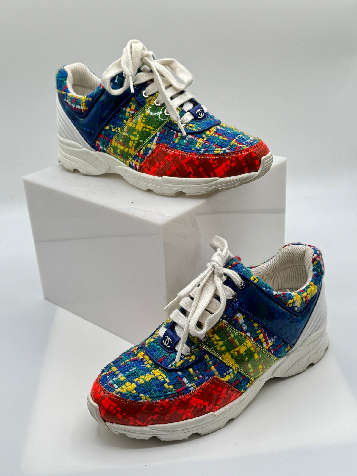 Chanel Ankle Strap Tweed Trainers