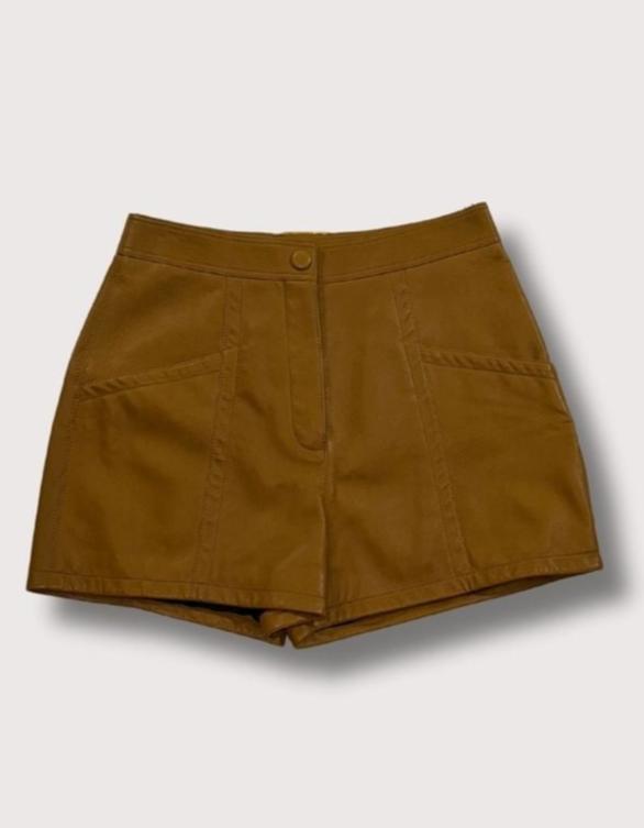 Saint Laurent Mustard Leather Shorts