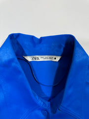 Zara Blue Satin Button Down Blouse
