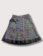 Versace Neon Greek Print Pleated Mini Skirt