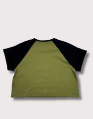 Balmain Sky Is The Limit Crop Graphic Tee In Kaki/Noir