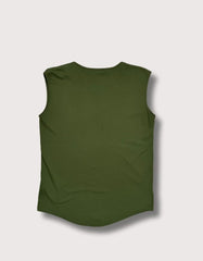 Balmain Woman Khaki Green Sleeveless T-Shirt with White Flocked Logo