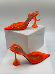 Amina Muaddi Holli Glass Pointed Toe PVC Slingback Pumps