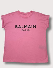 Balmain Logo Printed Cotton Short Sleeve T-Shirt - Pink
