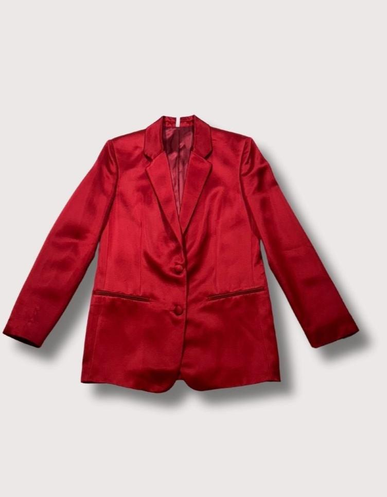 Helmut Lang Lava Holiday Satin Blazer - Ruby Red