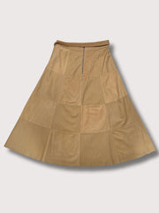 Alice + Olivia Belted Patchwork Suede and Leather Midi Skirt