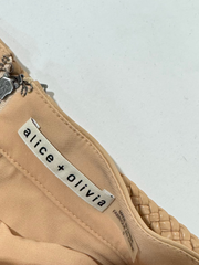 Alice + Olivia Belted Patchwork Suede and Leather Midi Skirt
