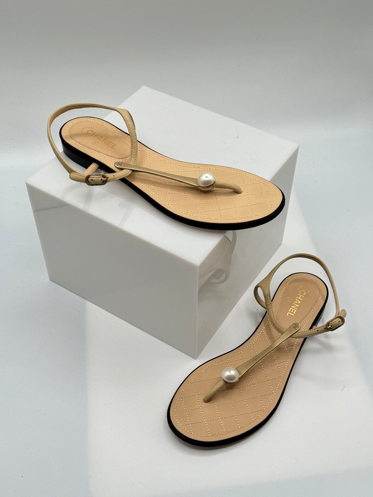 Chanel Interlocking CC Logo Lambskin T-Strap Sandal