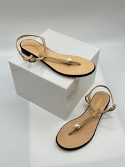 Chanel Interlocking CC Logo Lambskin T-Strap Sandal