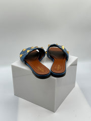 Valentino Roman Stud Flat Denim Slide Sandals
