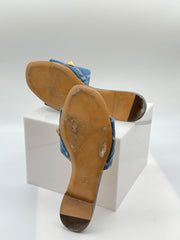 Valentino Roman Stud Flat Denim Slide Sandals