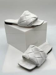 Bottega Veneta White Leather Lido Flat Slides