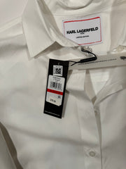 Karl Lagerfield Script Button-Front Cotton Top in Soft White